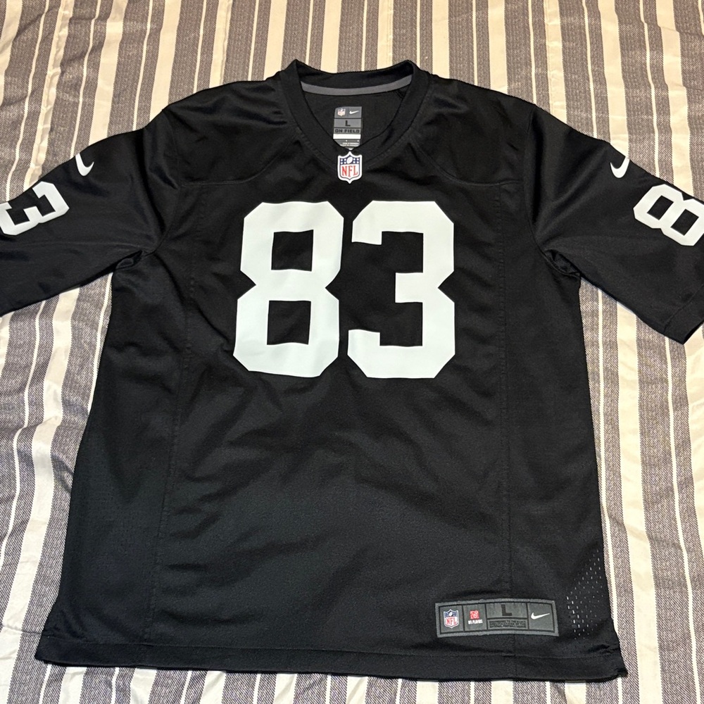 Nike Men's Black and Silver Raiders NFL Jersey Size Large
